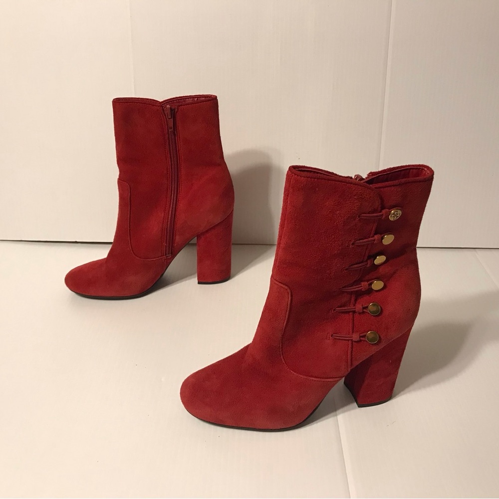 GUESS red suede ankle boots block heel zip up size 7 M - Picture 2 of 12